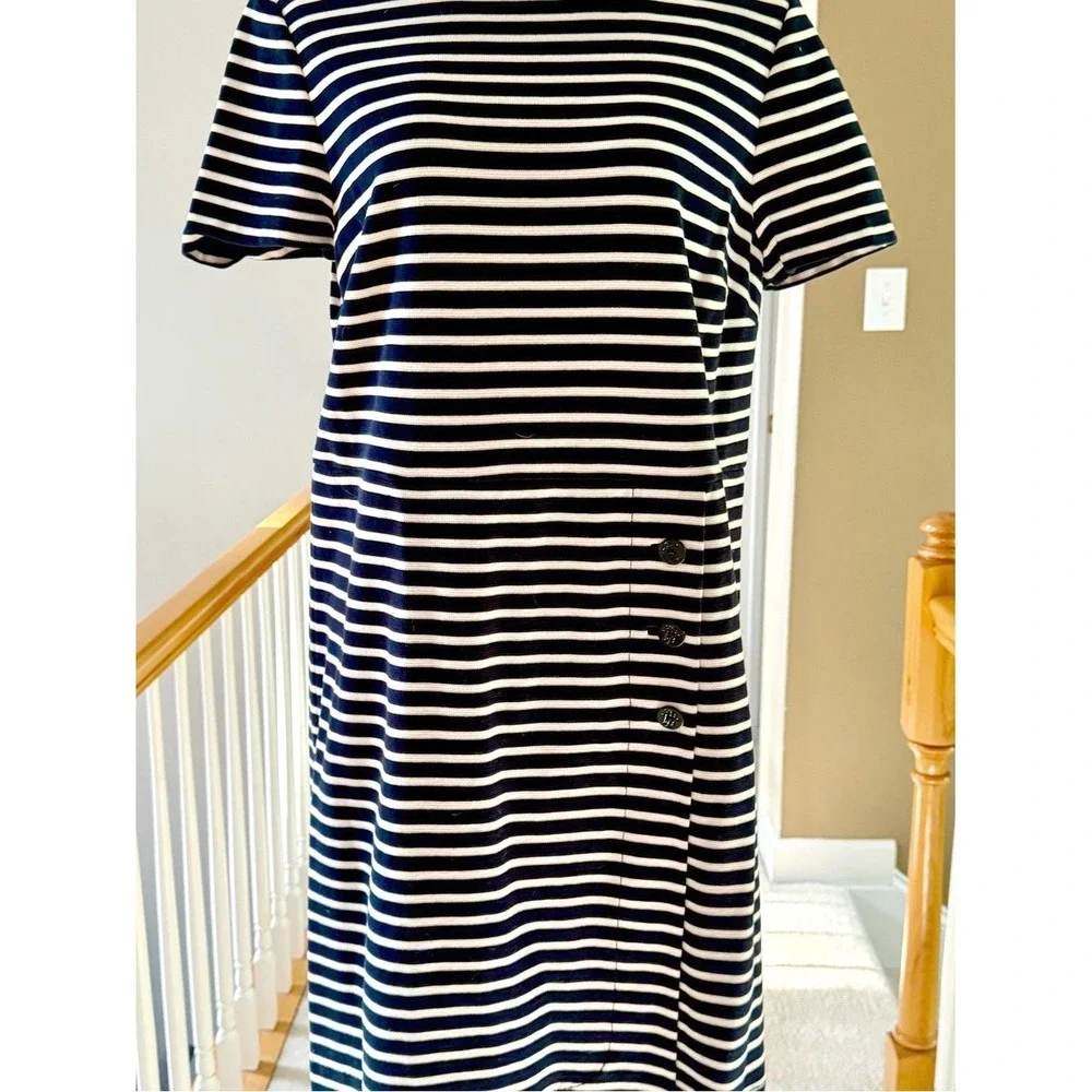 Tory Burch Navy‎ White Striped Button Detail Shift Dress XL